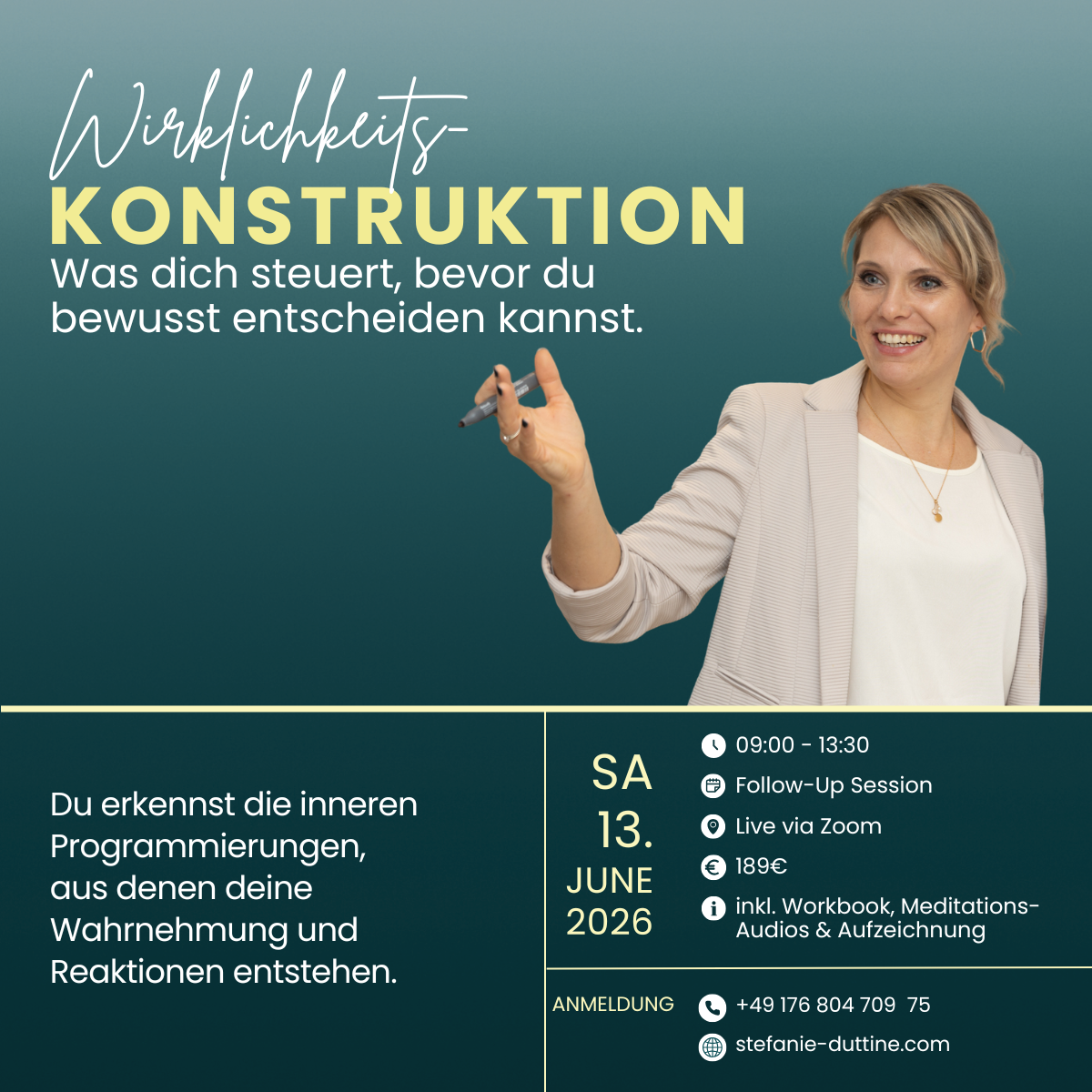 Dieses Bild zeigt eine Frau vor einem Laptop, da es sich um einen digitalen Kurs handelt. Auf dem Bild steht zusätzlich die information, dass es ein 4 wochen langes Gruppentraining ist. 